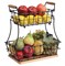 2-Tier Rectangle Countertop Fruit, Bread Wire Basket (Metal + Wood base)
